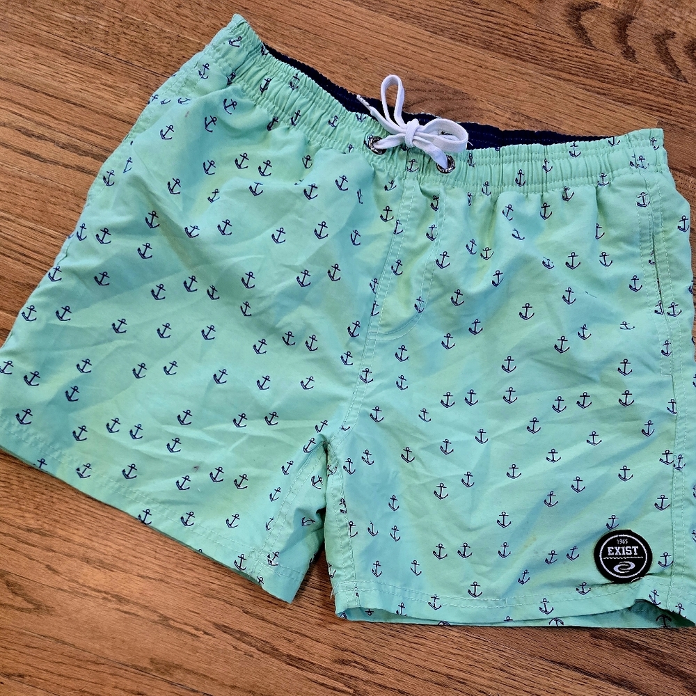 Nautical Green Swim Trunks with Anchor Design